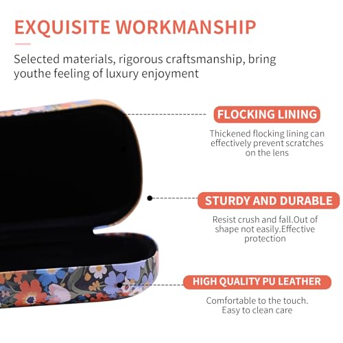PERFECTSIGHT Sunglasses Case, Large Hard Shell Glasses Case, Cute PU Leather Protective Eyeglasses Case for Women Men - color: Orange Cat