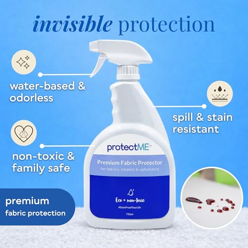 protectME Fabric Protector and Stain Resistant Spray - Upholstery Fabric Spray for Stain Guard for Carpet, Shoes, Couch, Sofa - Non Toxic Water Based Furniture Protector - 84.5 Fl. Oz. +Sprayer - style: 84.5 Fl. Oz + Sprayer