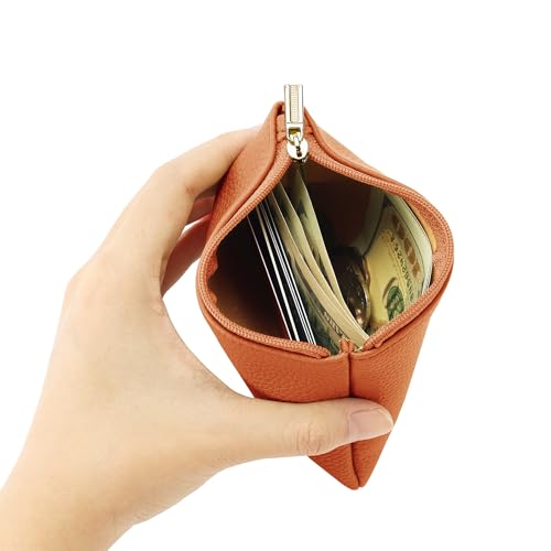 Chelmon PU Leather Coin Purse Pouch Change Holder Small With Zipper for Men Women 2 PCS Set (Brown&Purple) - color: Brown&Purple
