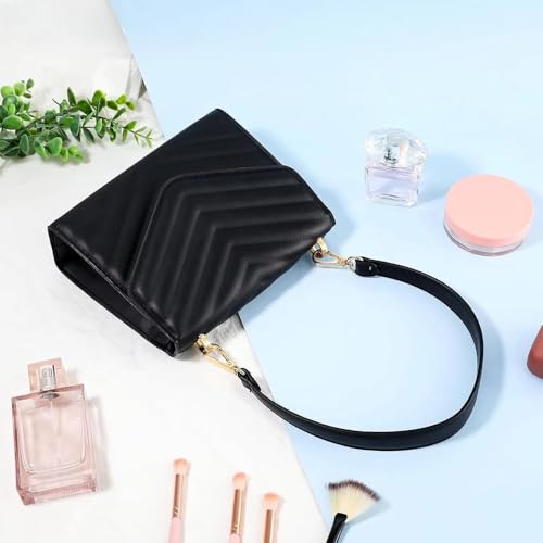 2PCS Black Bag Straps with Swivel Clasps Purse Leather Handles Replacement for Handbag/Shoulder Bag 11 Inch Long (Gold Clasp)