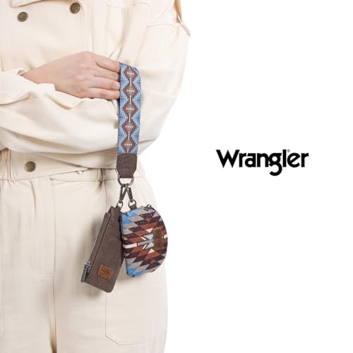 Wrangler Aztec Keychain Wristlet Wallets for Women Western Dual Pouch Wristlet Credit Card Holder Wallet with Zipper Pocket WG2213-W0051CF - color: Angel Coffee