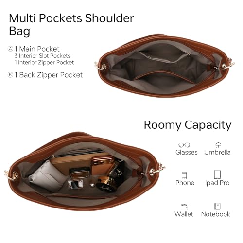 GEMIU Large Bucket Purse Shoulder Handbags Women Soft Leather Crossbody Bag | 2 Compartments, Capacity, 5 Pockets, Shoulder & Crossbody Straps, Soft, Occasions: Travel Trendy Casual - color: Brown