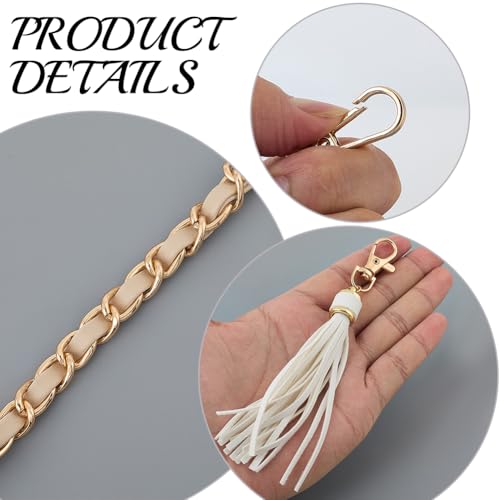 PU Leather Purse Chain Strap with Tassel Pendant 25 Inch Microfiber Leather Bag Chain Replacement Flat Handbag Handle for Women Shoulder Crossbody Bag Handbag DIY Crafts(Beige Gold) - color: Beige
