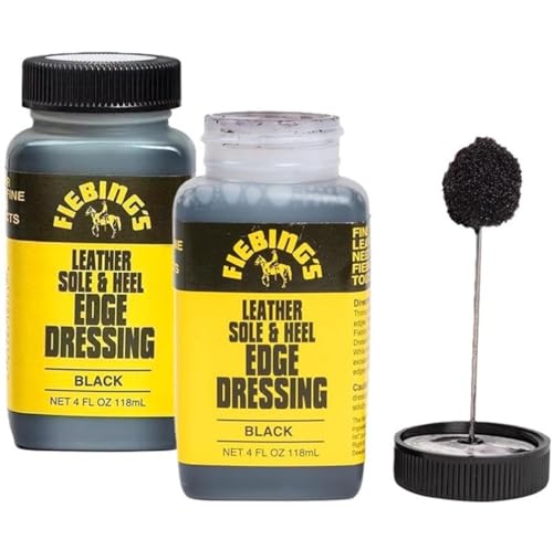 Fiebing's Leather Sole & Heel Edge Dressing 2-Pack (4 oz) - Protective Glossy Shoe Finish - Includes Brush Applicator - color: Black