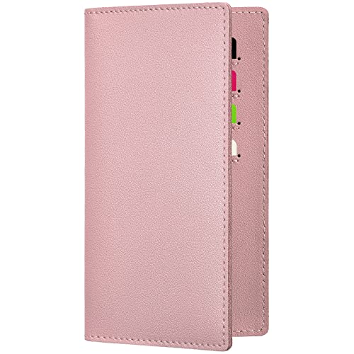 Checkbook Covers for Personal Duplicate Checks, Genuine Leather Checkbooks Register Cover Holder Wallets for Women & Men (Pink) - color: Pink