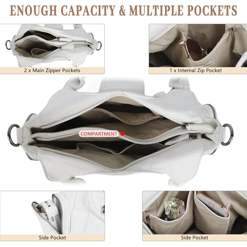 Angel Kiss Hobo Bags for Women Vegan Leather Shoulder Purses and Handbags Ladies Roomy Tote Bags Purse with Crossbody Strap - color: White