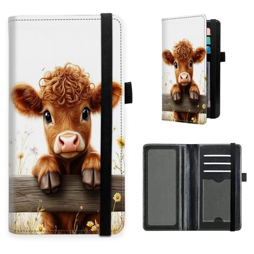 Checkbook Cover for Women and Men, PU Leather RFID Blocking Checkbook Holder Wallet Case with Elastic Strap & Multiple Card Slots, for Checks and Cards, Curly Haired Highland Cow - color: Curly Haired Highland Cow
