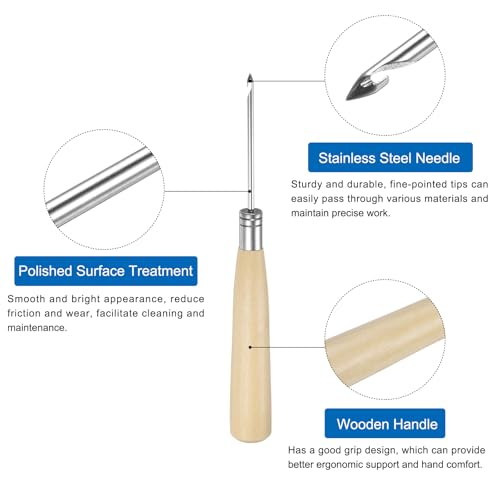 Generic Handwork Sewing Awl Kit Crochet Hooks and Hole Awl Leather Punch Hole Stitching Set Tool for Broken Wire Drilling Repair and DIY Handmade with Wooden Handle Scratch, Log Color
