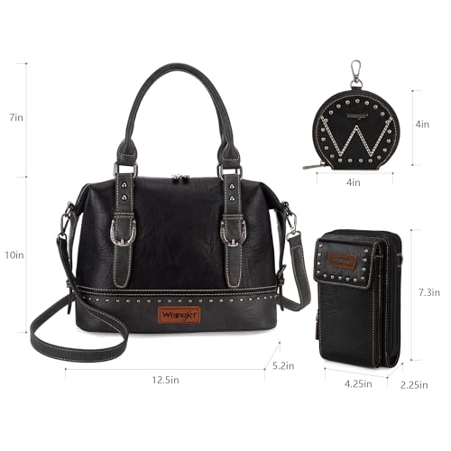 Wrangler 3Pcs Doctor Bag Sets for Women Top-handle Satchel Bag with Cell Phone Handbag and Coin Purse - color: Eye-catching Black
