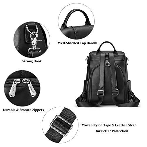 S-ZONE Leather Backpack Purses for Women Antitheft Rucksack Shoulder Bag Medium | Genuine Leather, Medium Fits 9.7-inch Tablet, for Work Travel Daily Commute, Multi Pockets, Adjustable Dual Straps - color: 2-black