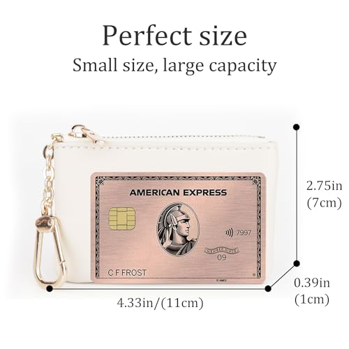 Veki Coin Purse Change Mini Purse Wallet with Zipper, Solid color-White | Fashionable Bag for Men Women, Key Chain Pendant Leather Classic Clutch Purse - color: Solid color-White