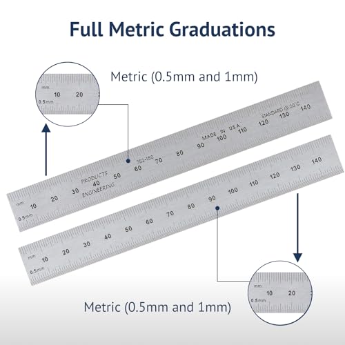 150mm High Contrast Metal Ruler, Stainless Steel with Black Chrome Finish, Fully Metric Graduation (0.5mm, 1.0mm), Easy to Read Machinist Rule, Made in USA - color: Carbon Steel-Rigid, size: 150mm