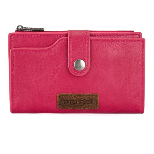 Wrangler Wallet for Women Bifold Card Holder with Zipper and ID Window - color: A-Hot Pink