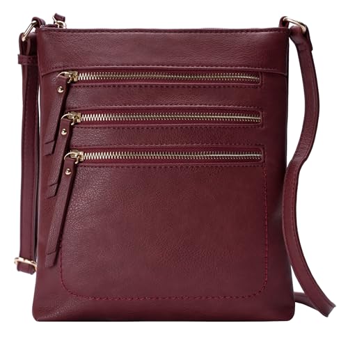 Solene Crossbody Bag Functional Multi Pocket Messenger Purse Top Zip Closure Shoulder Handbag With Adjustable Strap - color: Burgundy