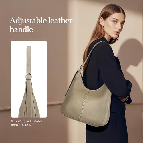 befen Genuine Leather Hobo Bags for Women, Top Grain Real Leather Women's Shoulder Bag Handbags Purses with Adjustable Strap - color: Grey