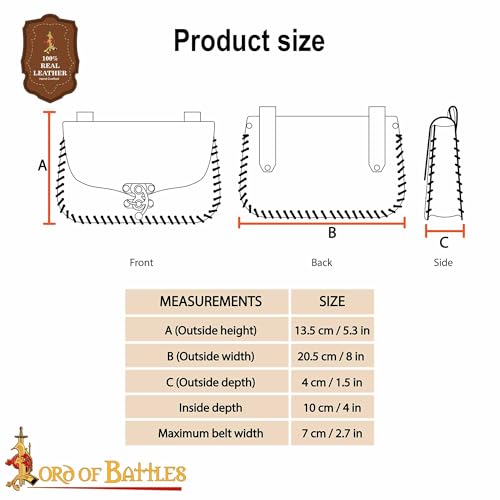 Lord of Battles Genuine Leather Messenger Belt Bag - Medieval Style Waist Bag for Cellphone, Renaissance Faire Costume Accessories (Brown)