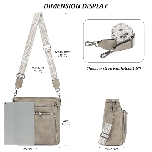 TANTOMI Crossbody Bags for Women Purses for Women Trendy Leather Shoulder Handbags Travel Purse with 6 Card Slots - color: Gray