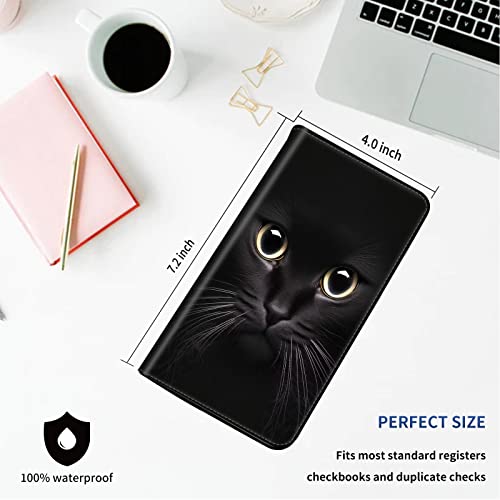 Checkbook Cover - Premium Leather Standard Duplicate Register Check Card Book Holder Wallet with RFID Blocking Function for Girl Men Women,Big Cat Eyes - color: Big Cat Eyes