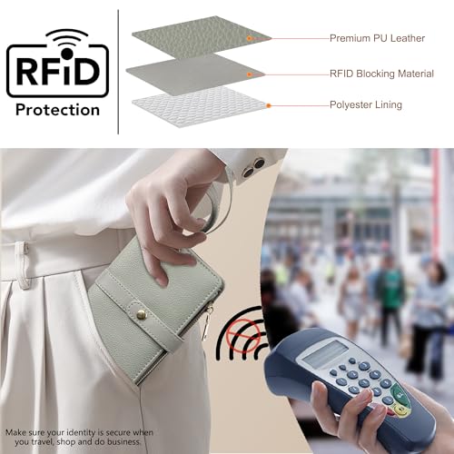 Small Wallet Women RFID Blocking Vegan Leather Slim Thin Bifold Credit Card Wallet Passport Holder Ladies Travel Wallet Mini Purse with Zipper Pocket - color: Green