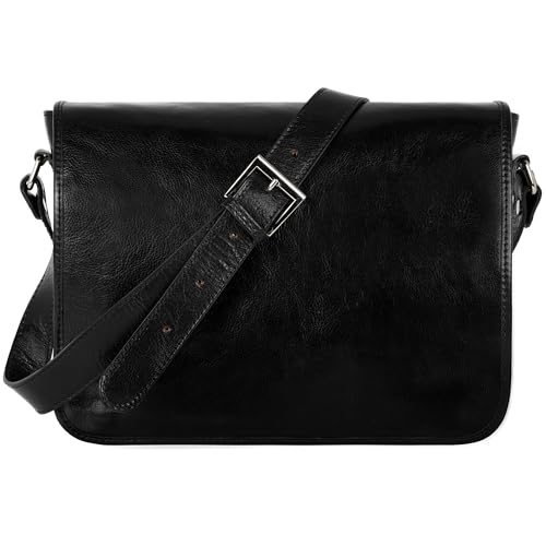 Time Resistance Leather Messenger Bag for Men, Handmade Crossbody Bag, Shoulder Bag Made in Italy - color: Black