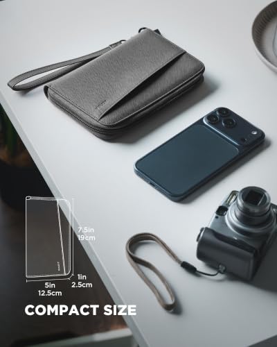 VULKIT Leather Passport Wallet RFID Blocking with Wrist Strap, Travel Document Organizer - 6 Credit Card Slots, 2 Interior + 2 Exterior Passport Slots, 2 ID Windows, Zipper Closure, Grey - color: Grey