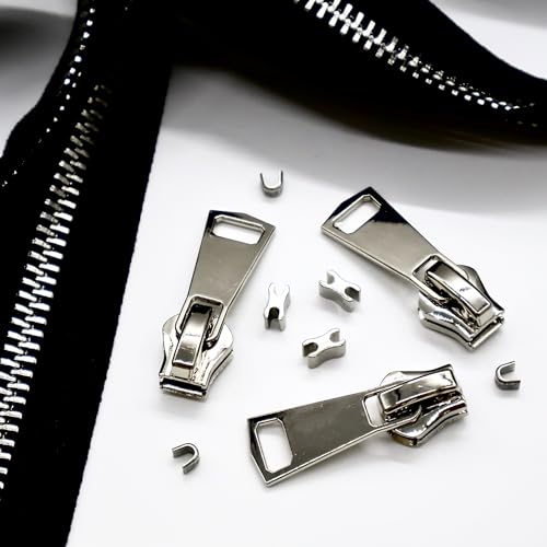 #8 Heavy Duty Metal Zipper by the Yard 3 Yards with 5 Sliders 10 Top Stops and 5 Bottom Stops for Tents Backpacks Outdoor Gear Cushion Covers DIY Pouches and Home Decor(Black/Silver Teeth) - color: Black/Silver Teeth