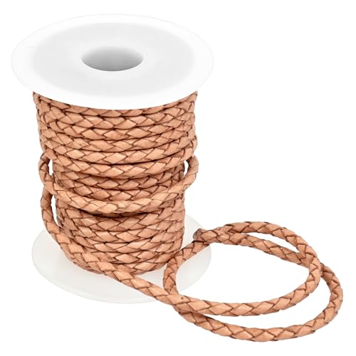 GENIQUE Real/Genuine Round Braided Leather Cord String Rope Folded, Leather Rope for Crafts, Jewelry Making, Necklace, Bracelets (3mm, Natural) - color: Natural, size: 3mm