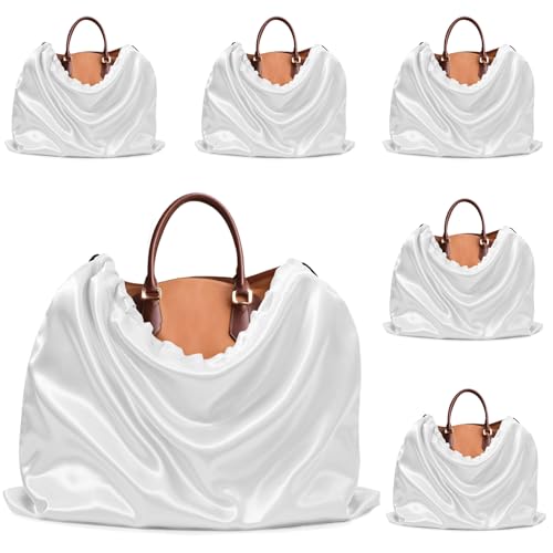 Ersmak 6 Pack Dust Bags for Handbags - Ivory White Silk Dust Cover Bag for Purses Shoes - Satin Drawstring Dustproof Bags for Travel Storage - 19.7 x 15.7 In - color: Ivory White, size: 19.7 x 15.7 In