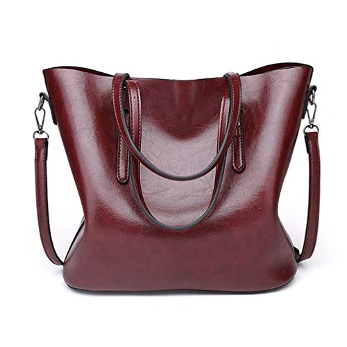Pahajim Faux Leather Tote Bag for Women, Large Zipper Shoulder Purse - color: 2wine-red
