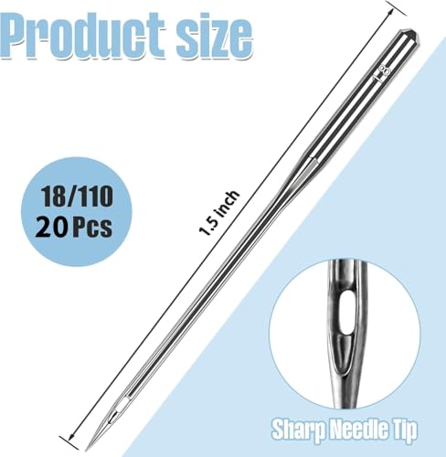 20 Pcs Universal Size 110/18 Heavy Duty Sewing Machine Needles, Quliting Sewing Machine Needles for Leather, Compatible with Kind of Home Sewing Machine - style: 20Pcs Size 110/18