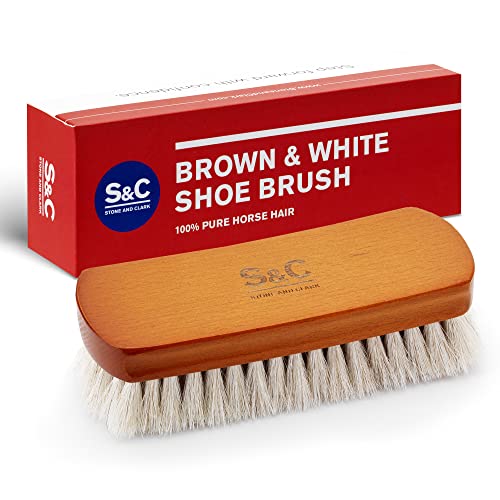 Premium Horsehair Shoe Polish Brush – Handcrafted Beechwood Shoe Brush for Shine and Buffing – Luxurious Shoe Shine Brush with Soft Horsehair Bristles (White) - color: Classic White