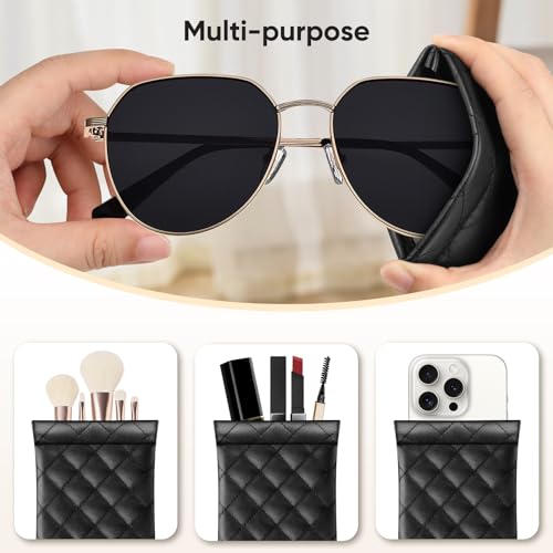 FINTIE Soft Eyeglasses Case with Cleaning Cloth, Squeeze Top Glasses Pouch | Sunglasses Eyewear Bag, Vegan Leather, For Reading /Prescription Glasses Storage, For Women Daily Carry - color: Black Lattice