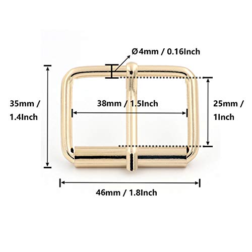BIKICOCO Roller Buckle, 1-1/2'' x 1'' Heel Rolling Bar Buckles for Bags Leather Webbing Straps - color: Light Gold X 20 Pcs