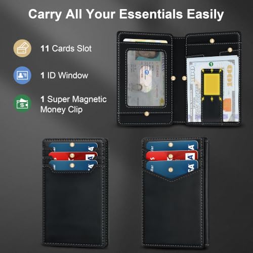 Genuine Leather Slim Wallet for Men: Minimalist RFID Wallet Holds 15 Cards - color: Premium Genuine Leather Black
