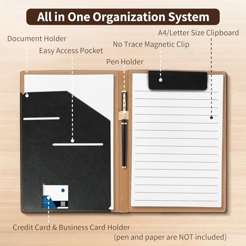 360° Foldable Clipboard Portfolio,A4 Letter Document Holder - color: Black