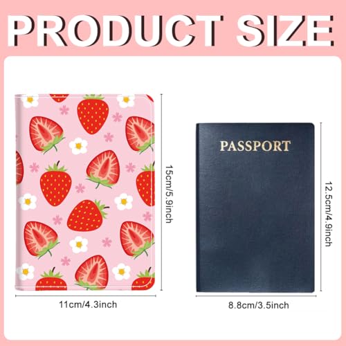 PU Leather Passport Holder Cover 5.9×4.3 Inch with Credit Card Slot Boarding Pass Slot Combo Blocking Passport Holder Wallet Cover Case for Travel Boarding Essentials(Strawberry Flower) - color: Strawberry Flower