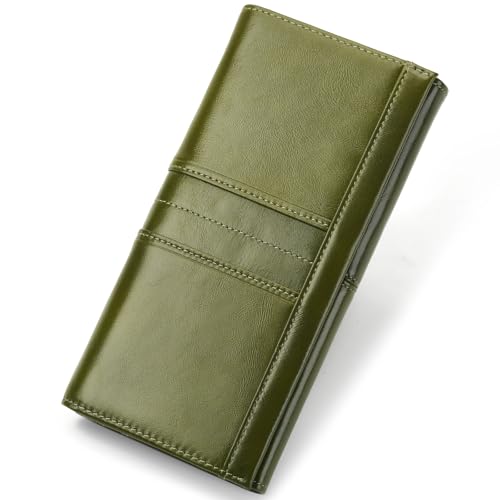 RFID Blocking Wallets for Women Leather Long Ladies Wallet Bifold Womens Wallet with Coin Pocket ID Window,Green - color: Green