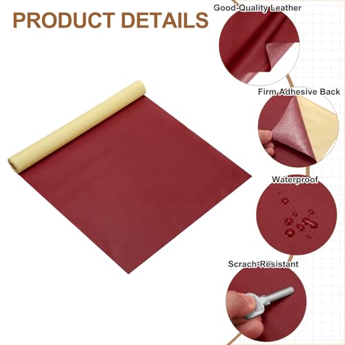 MECCANIXITY Leather Repair Patch 14"x54" Self-Adhesive Leather Vinyl Repair Tape Kit for Furniture Couches Sofa Chair Car Boat Seats Jackets, Wine Red - color: Wine Red