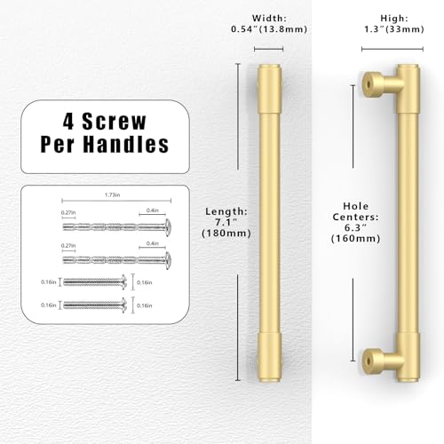 10 Pack Brushed Gold Cabinet Pulls 6.3 Inch(160mm) Kitchen Cabinet Handles Cabinet Hardware for Drawer Pulls - color: Brushed Gold, size: 6.3" Hole Center