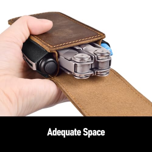 Leather Multitool Sheath Compatible with Leatherman Wave Plus Wingman Surge Rebar Multi Tool Holster with Belt Clip, Dark Brown