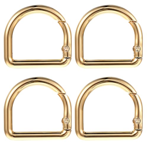 4Pcs D Ring Spring Key Hooks Gold Metal Keyring Clip 1.18 Inch | Spring Ring Buckles Clasp for Belt Backpack Bag Handbag Purse Strap Small Keychain Clip Key Hooks