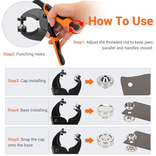 Snap Button Kit 80 Sets, 280 Pcs Metal Fasteners Tool with Snaps for Fabric, Leather Buttons Repair Box, Boat Tools and Fastener Hardware to Install Clothing, Upholstery Canvas Covers