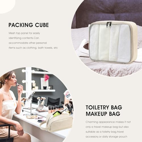 3PCS Faux Leather Weekender Bag for Women Men Travel Bag Overnight Bags | Leather Travel Duffel Bags for Traveling with Shoe Compartment Toiletry Packing Cube Carry On Tote Bag Men Fit 21.5" Laptop - color: White