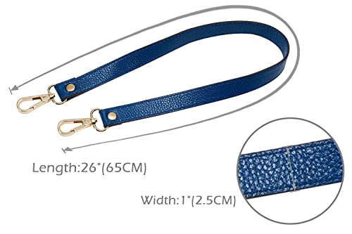 VanEnjoy Full Grain Leather Replacement Strap Shoulder Bag Purse, 0.98 inch Width Gold Hardware (Blue, Length:24") - color: Blue, size: 26 inches