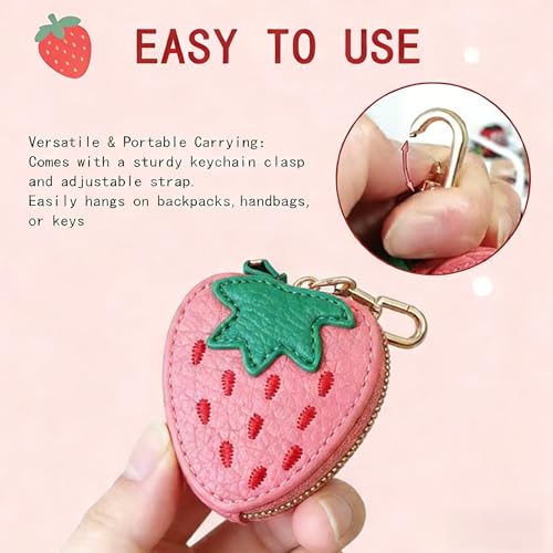 Cute Gifts for Women Strawberry Coin Purse Keychain, Mini Bag Charm for Purses,Kawaii Strawberry Purse Charm, Small Coin Pouch for Handbags, Mothers Day GraduationSpring Gifts - color: strawberry