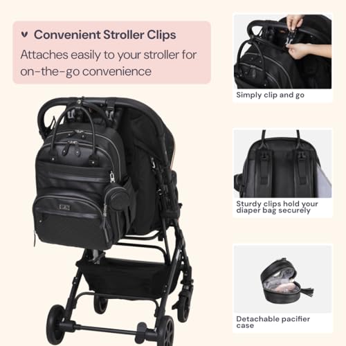 BabbleRoo Leather Diaper Bag Backpack - Baby Essentials Travel Baby Bag, Multi function, with Changing Pad, Stroller Straps & Pacifier Case – Unisex, Black - color: Vegan Leather Black, size: Large