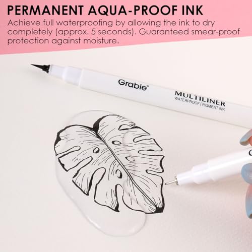 Grabie Micro Fineliner Pens, 10 Waterproof Black Drawing Pens | Waterproof Pigment Ink, Precision Drawing, Assorted Tip Sizes, Metal-Clad Nibs, Smooth Ink Flow - color: 10-Black