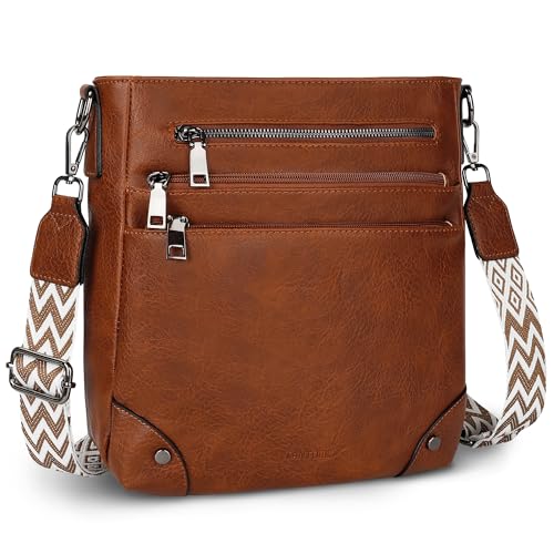 TANTOMI Crossbody Bag for Women PU Leather Travel Purse | Trendy Women's Shoulder Handbags, Comfort Adjustable Wide Strap, Water-Resistant, Multi Pockets for Daily Use & Travel - color: Brown