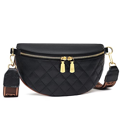 Genuine Leather Crossbody Bum Bags for Women Anti-theft Travel Fanny Pack - color: 090 Black