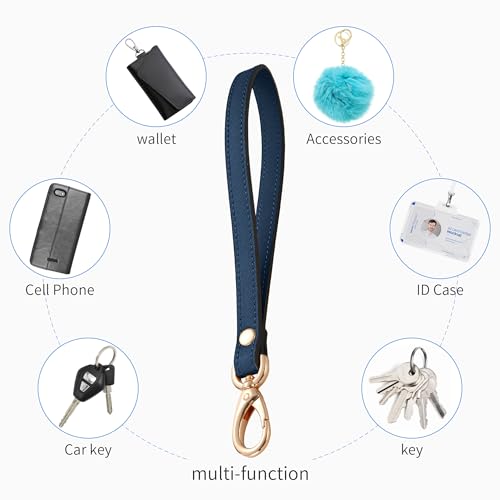 Genuine Leather Wristlet Strap - Universal Hand Lanyard Replacement - color: Gold - Blue